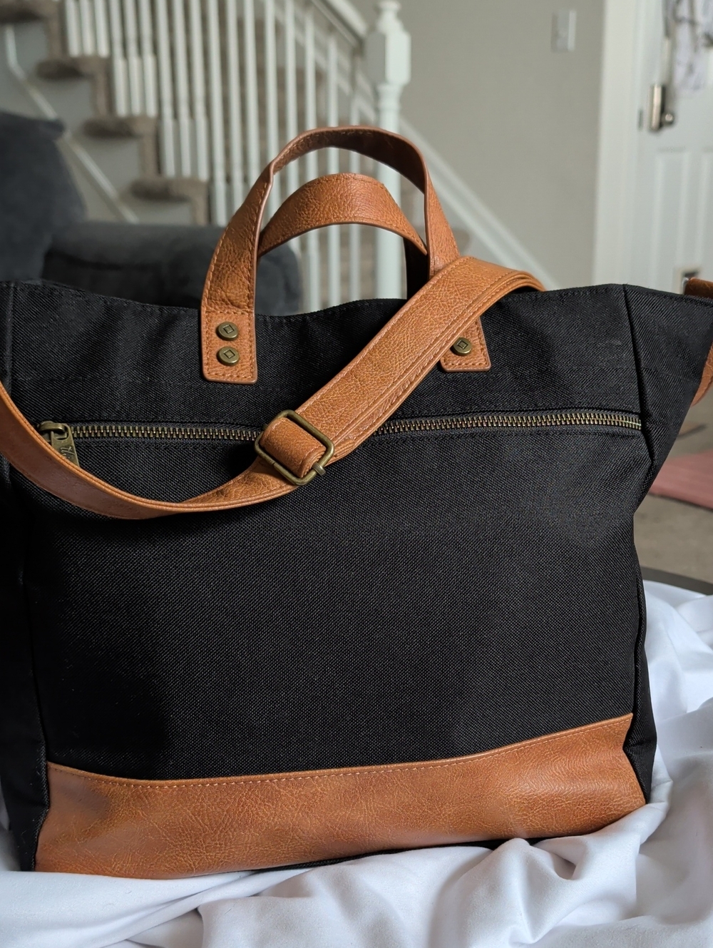 thirty-one Black and Brown Satchel with Leather Trim